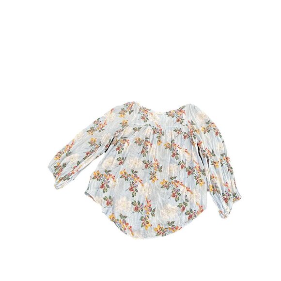 Anthropologie Maeve Sky Blue Stripe Floral Print Peasant Style Blouse Top Sz 10 - Picture 4 of 4